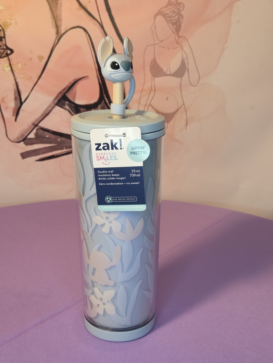 Disney Other - Disney Zak! Light Blue Floral Stitch Topper Insulated Tumbler